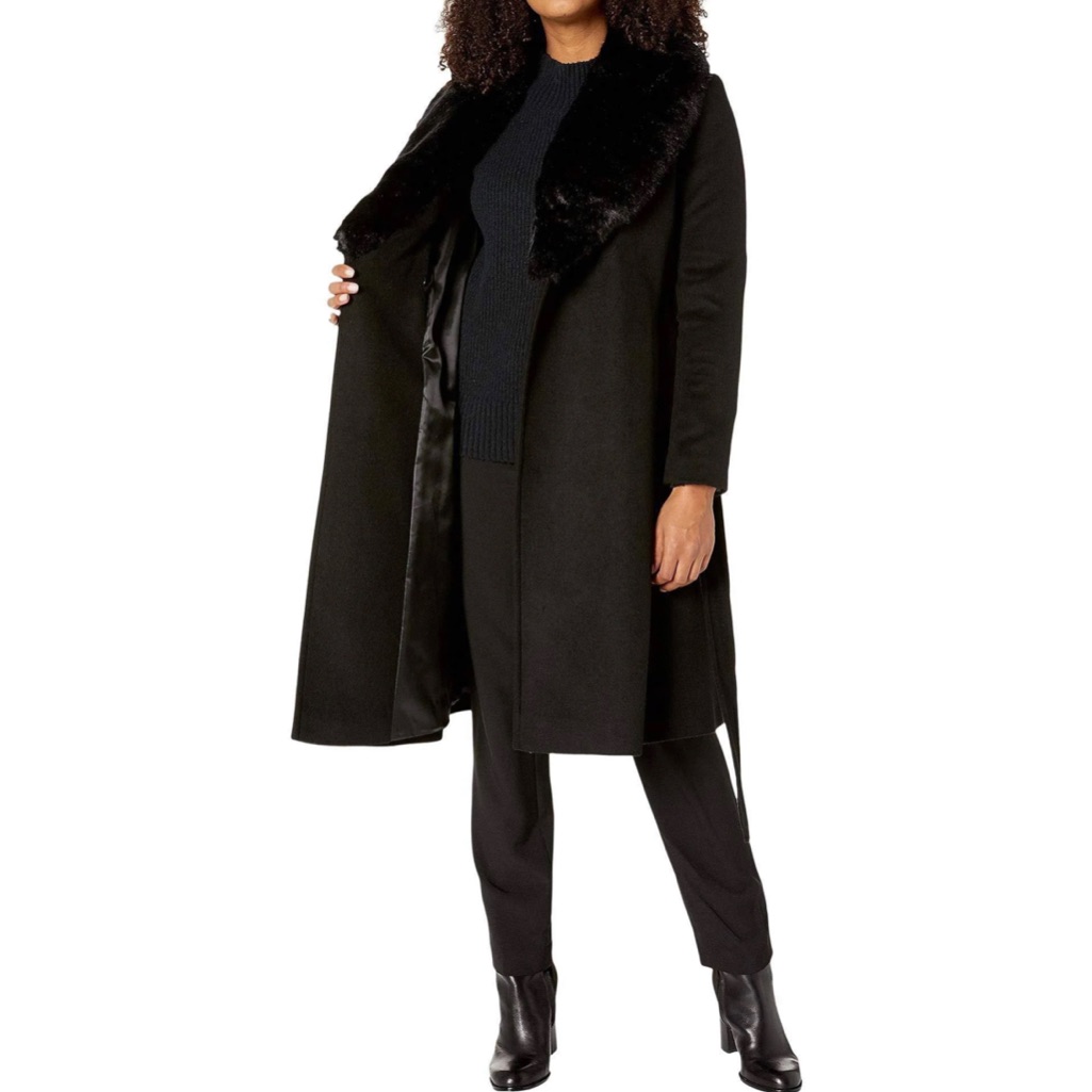 Lauren Ralph Lauren Wool Wrap With Faux Fur Women's Clothing Black : 4
